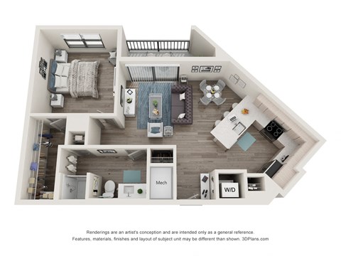 Floor plan for 1 bed, 1 bath, 758 sqft